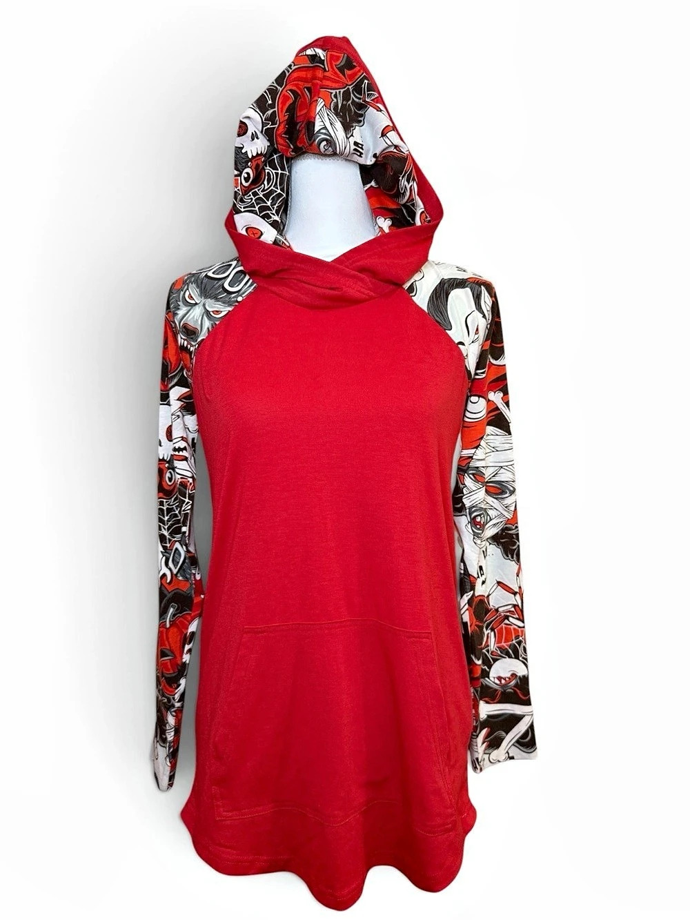 New LuLaRoe Amber hoodie size S Red & Black Graphic Print Hoodie